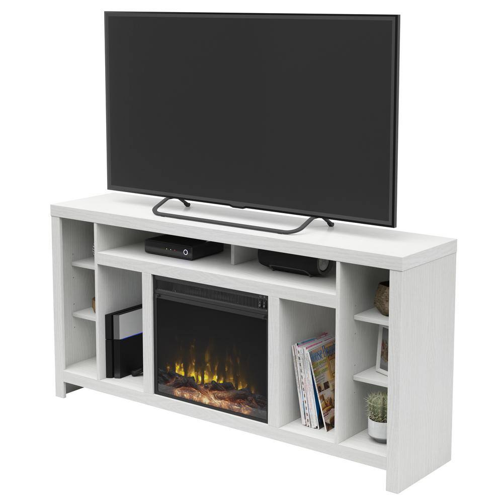 White Wood 68" TV Stand with Electric Fireplace