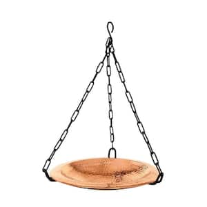 12.5 in. Dia Polished Copper Plated Hammered Copper Hanging Birdbath Bowl