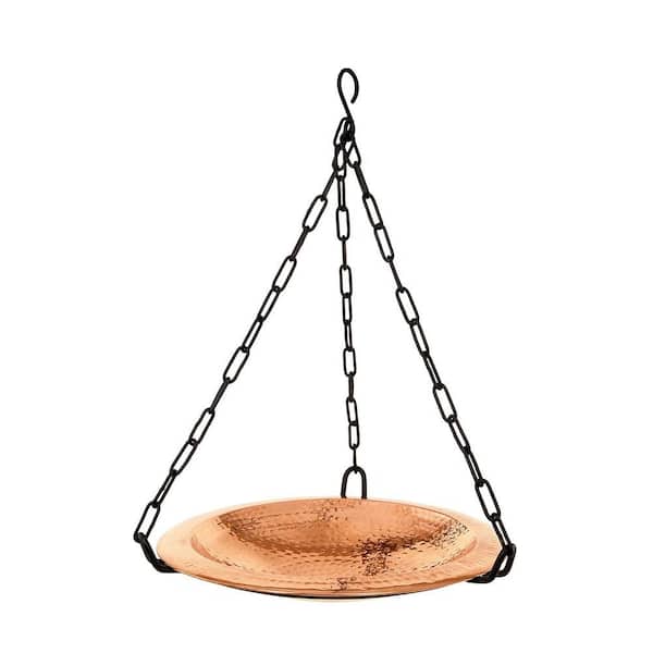 ACHLA DESIGNS 12.5 in. Dia Polished Copper Plated Hammered Copper Hanging Birdbath Bowl