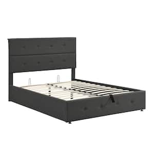 Gray Wood Frame Full Size Upholstered Platform Bed with Underneath Storage