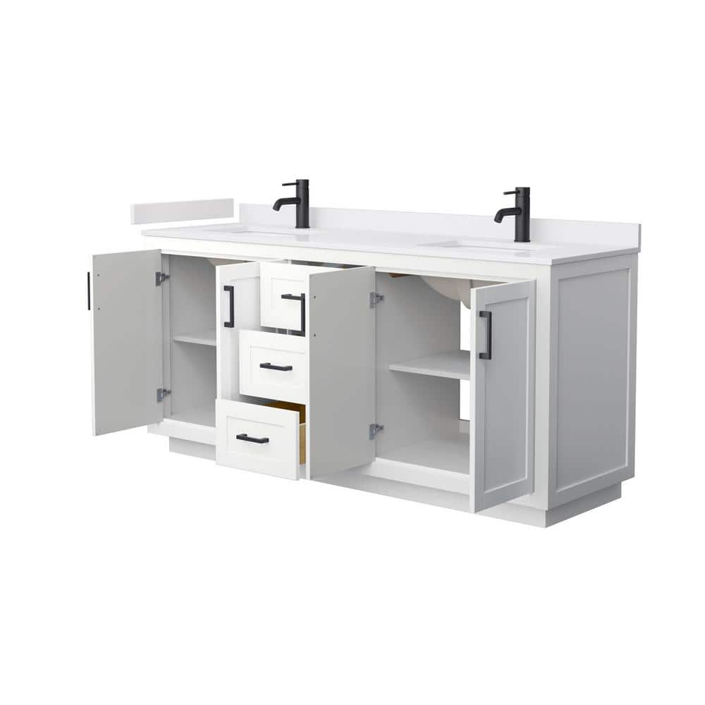 Miranda 72'' White Double Freestanding Bathroom Vanity with Cultured Marble Top