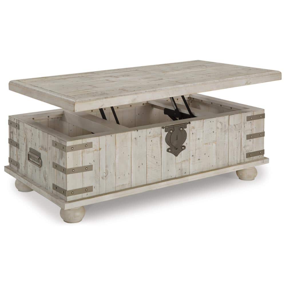 Gray Rectangular Wood and Metal Lift-Top Coffee Table with Storage