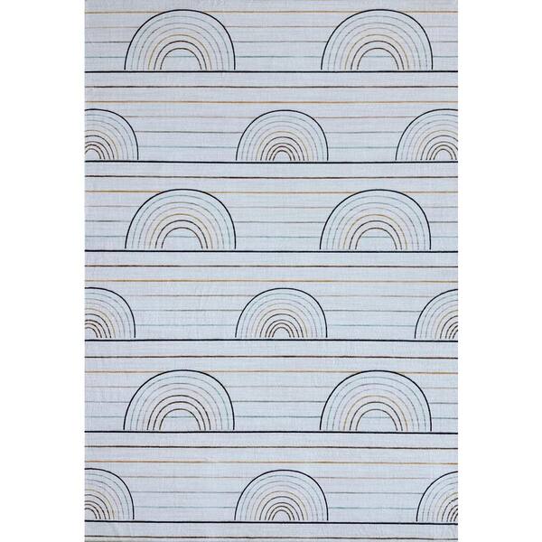 4 ft. x 6 ft. Ivory Blue and Yellow Juvenile Rainbows Youthful Area Rug