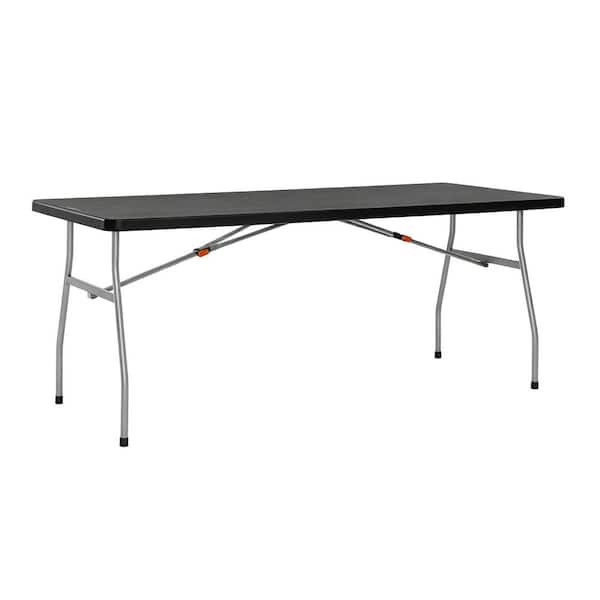 6 ft. Standard Black & Silver Resin Top 2.5 ft. Height Indoor/Outdoor Rectangular Folding Table, Seats 6