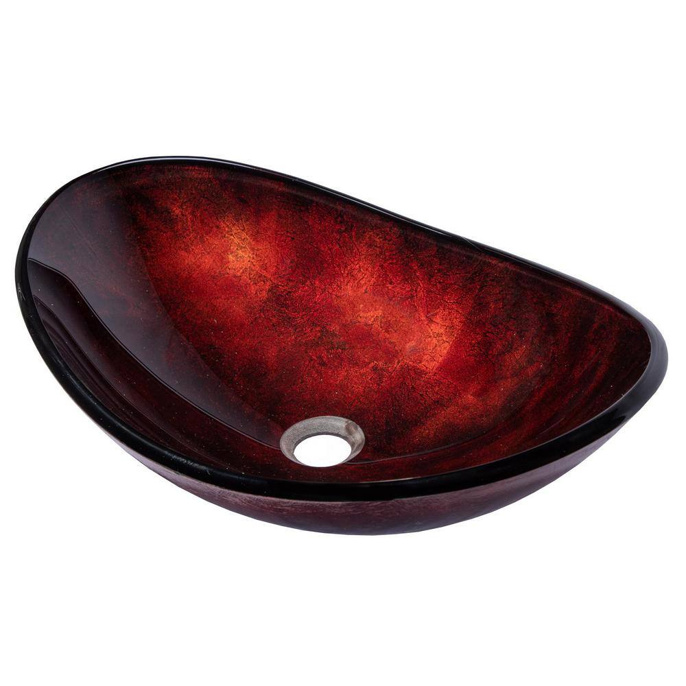 Red Copper Textured Glass Oval Vessel Sink