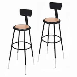 Flynn 39 in Height Adjustable Masonite Wood Seat Stool with Black Metal Frame and Backrest, (2-Pack)