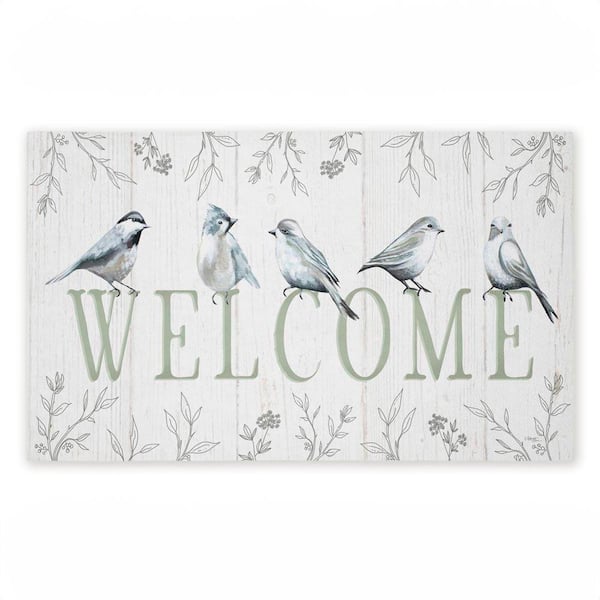 Welcome Cottage Birds Entry White 18 in. x 30 in. Polyester Non-Slip Outdoor Door Mat