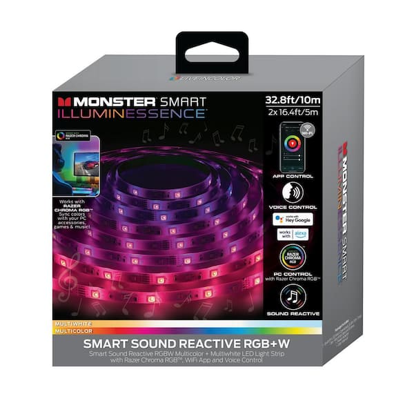 Monster LED 6.5 ft Indoor RGB Light Strip, Sound Reactive, Music Sync,  Multi-Color, USB-Powered