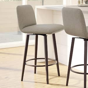 Betty 30 in. Beige & Brown Woven Polyester/Brown Metal Swivel Bar Stool