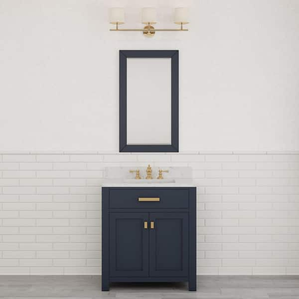 Madison 30 in. W x 21.5 in. D x 34 in. H Single Sink Bath Vanity in Monarch Blue with Carrara White Marble Top