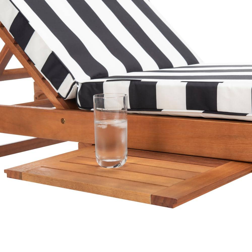 Newport Black and White Striped Eucalyptus Chaise Lounge with Cushions