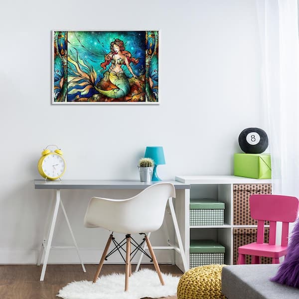 Elegant Seated Mermaid by Mandie Manzano White Framed Fantasy Giclee Art Print 20 in. x 30 in.