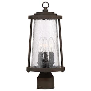 Haverford Grove Collection 3-Light Outdoor Oil Rubbed Bronze Finish Post Light with Clear Crackle Glass