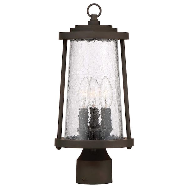 the great outdoors by Minka Lavery Haverford Grove Collection 3-Light Outdoor Oil Rubbed Bronze Finish Post Light with Clear Crackle Glass