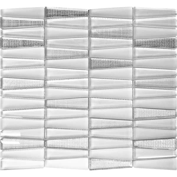 Apollo Tile Silver White 4 in. x 5 in. Triangle Polished and Matte Finished Glass Mosaic Tile Sample (0.13 sq. ft./Piece)