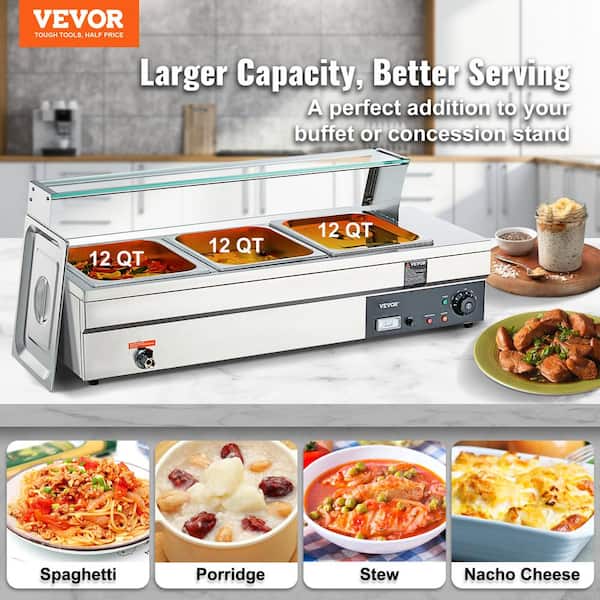 VEVOR 12-Pan Commercial Food Warmer 96 qt. Electric Steam Table 1800-Watt  Countertop Stainless Steel Buffet Bain Marie B128QT1800W12Q1Z1V1 - The Home