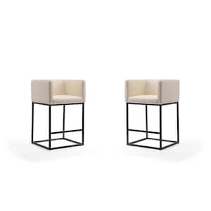 Embassy 34 in. Cream and Black Metal Counter Height Bar Stool (Set of 2)
