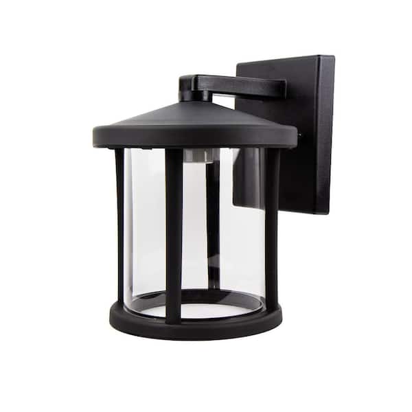 Artisan Round 12.20 Black Composite Outdoor Hardwired Lantern Sconce with Clear Diffuser No Bulb Included
