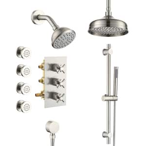 1-Spray Patterns with 1.8 GPM 8 in. Wall Mount Dual Shower Heads, Hand Shower and 4 Body Sprays in Brushed Nickel