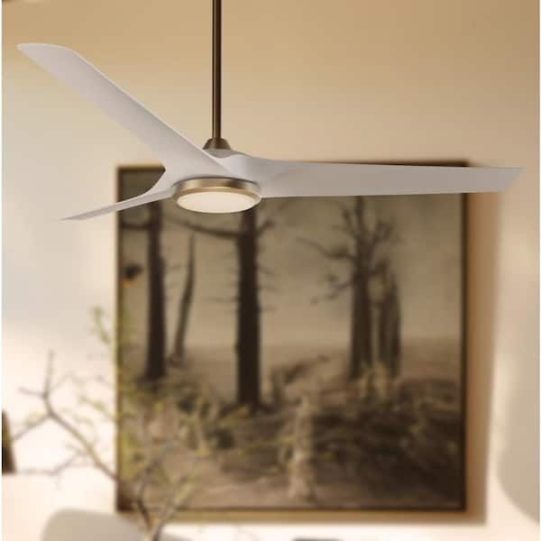 Sansra 60 in. Indoor/Outdoor Brass Standard Ceiling Fan with with CCT Integrated LED Module with Remote and White Blades