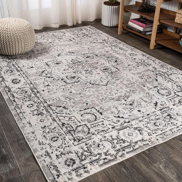 Denia Ornate Geometric Medallion Dark Gray 3 ft. x 5 ft. Area Rug