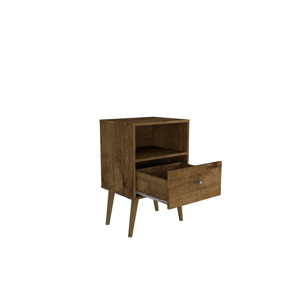 Liberty 1.0 Rustic Brown Mid-Century Modern Nightstand with Metal Handle