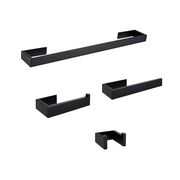 FORCLOVER 4-Piece Bath Hardware Set with Towel Bar, Hand Towel Holder,  Toilet Paper Holder and Robe Hook in Matte Black HAT-A7502-MB01 - The Home  Depot