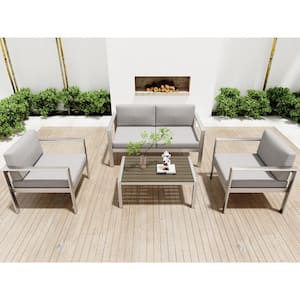 4-Piece Aluminum Outdoor Patio Garden Modern Loveseat Sofa Seat Set for Patio Garden with Seat Cushions Gray