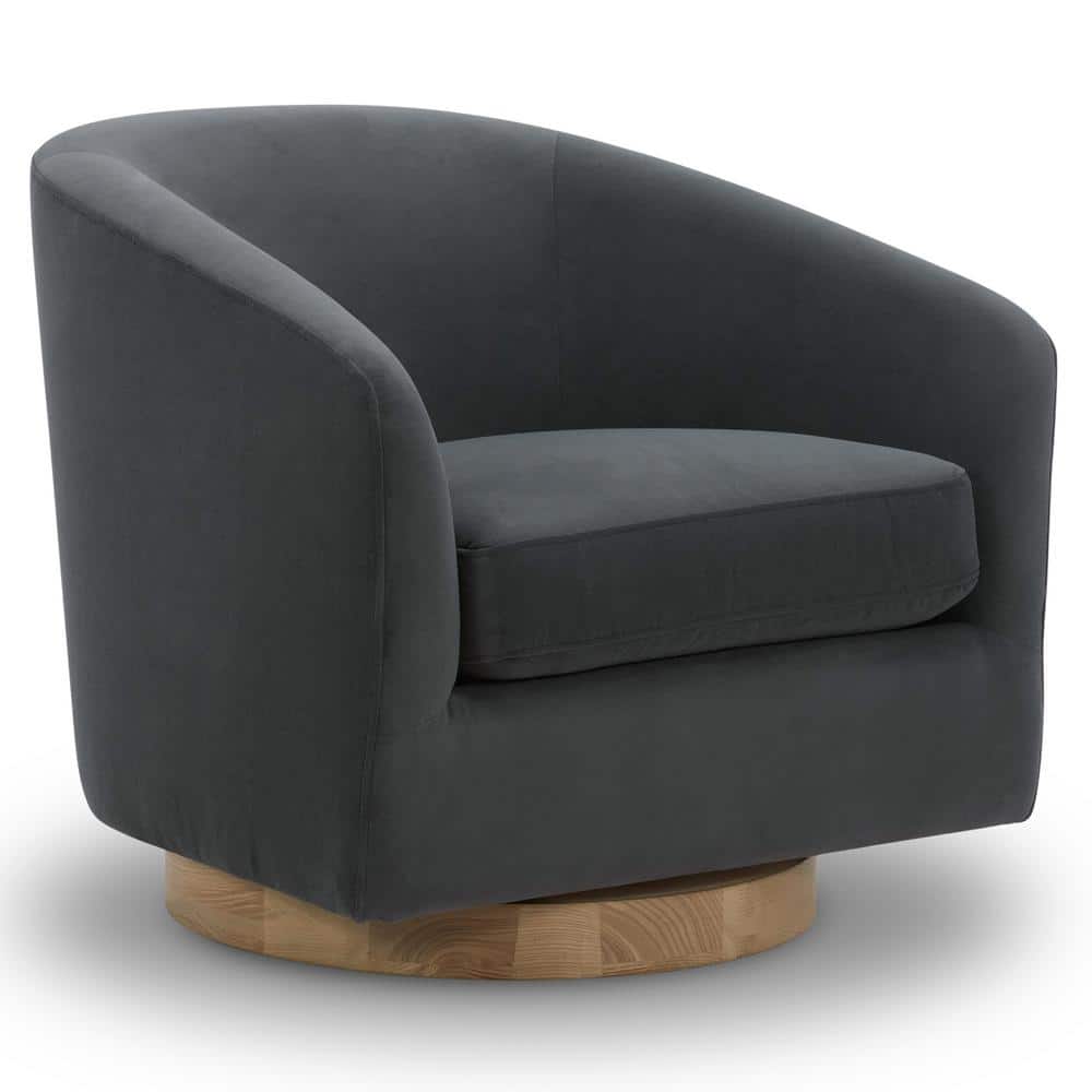 Spruce & Spring Nereus Gray Velvet Swivel Accent Chair with Arms and ...