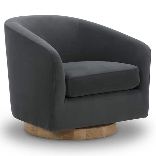 Spruce & Spring Nereus Gray Velvet Swivel Accent Chair with Arms and Wood Base