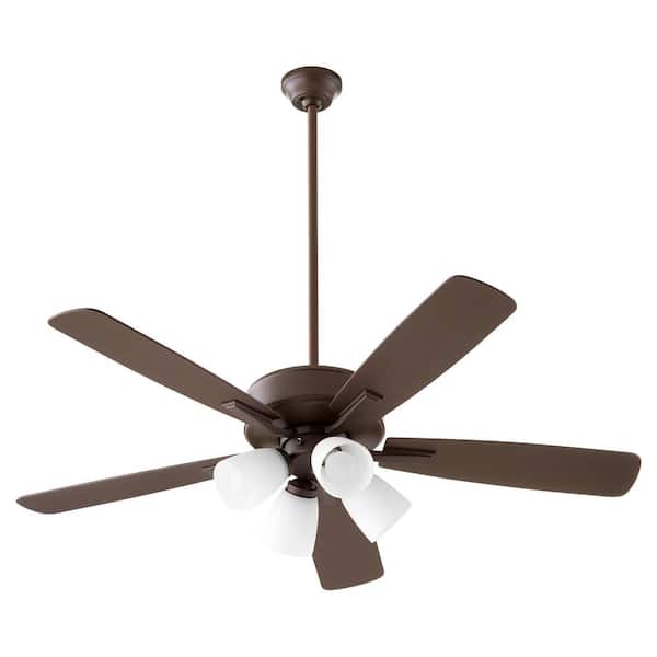 quorum Ovation 52 in. in Oiled Bronze 5-Blade 4-Light 9-Watt Medium Base Lamp Opal Ceiling Fan