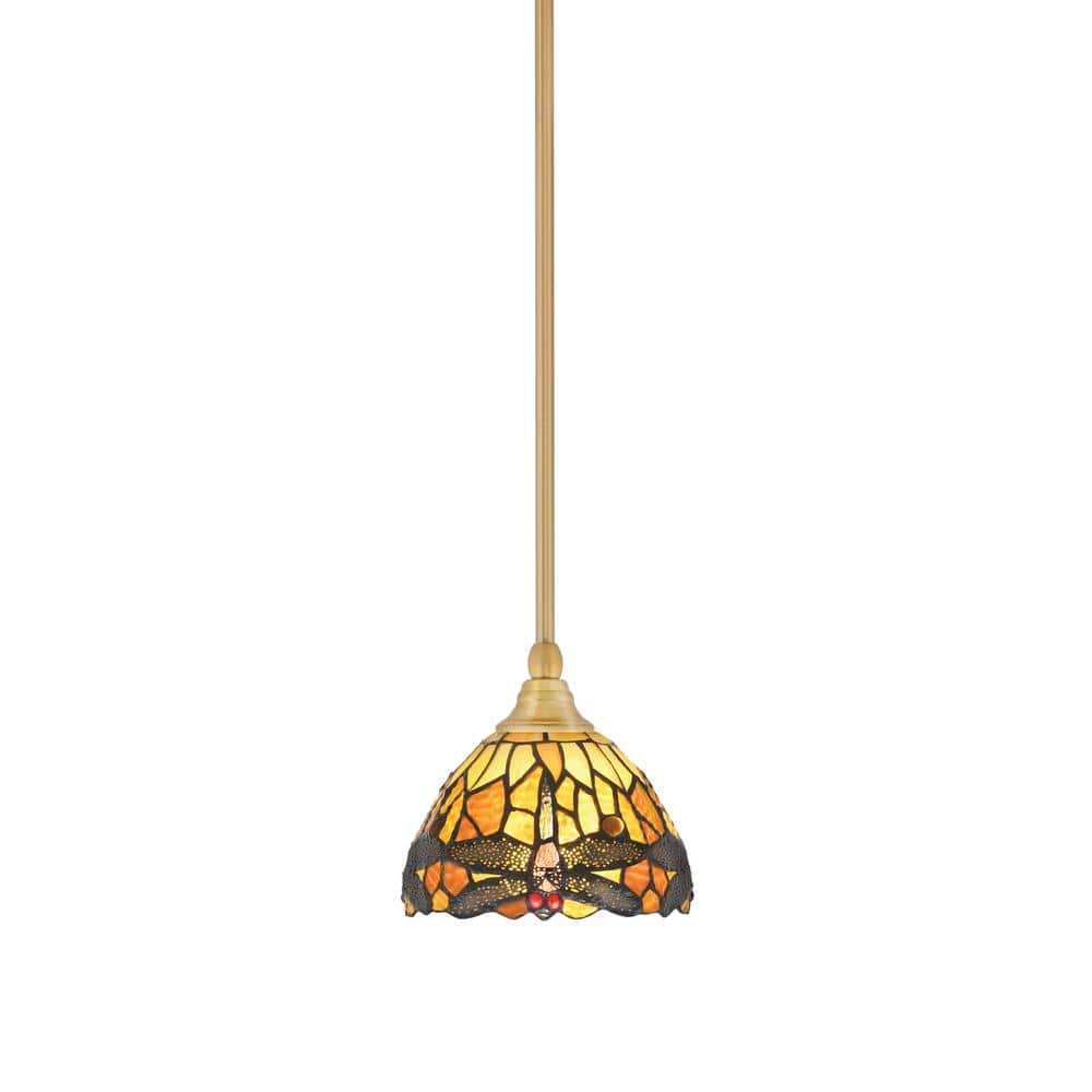Sparta 100-Watt 1-Light New Age Brass Shaded Pendant Light Mini Pendant wit