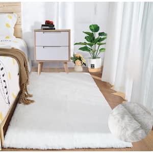 Mmlior White 3 ft. x 5 ft. Soft Faux Rabbit Fur Area Rug