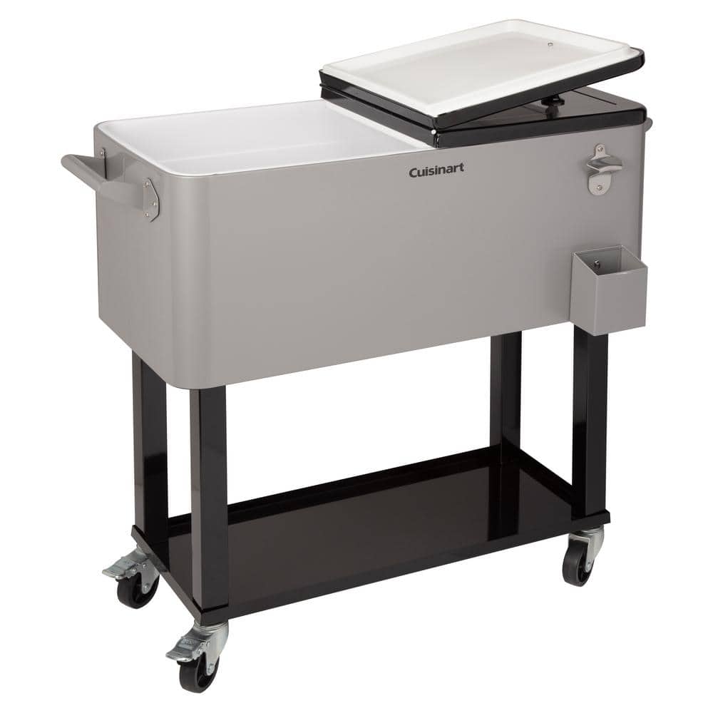 Gray Stainless Steel 80 Qt. Outdoor Cooler Cart with Wheels