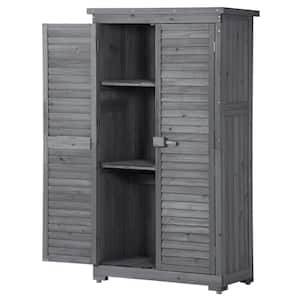 Gray 1.5 ft. W x 2.8 ft. D 3-Tier Fir Wood Patio Garden Shed Cabinet Organizer Lockers (4.2 sq. ft.)