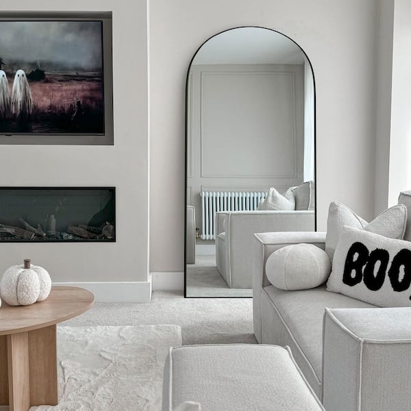 32 in. W x 71.2 in. H Arched Black Wooden Frame Oversized Classic Wall Mounted Floor Mirror