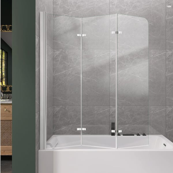 NTQ 51 in. W x 59 in. H Pivot Tub Door Glass Bathtub Shower Door in Chrome Semi-Frameless Hinged with 1/4 in. Clear Glass
