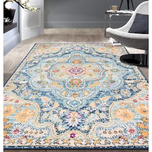 Distressed Vintage Bohemian 7 ft. 10 in. x 10 ft. Navy Area Rug