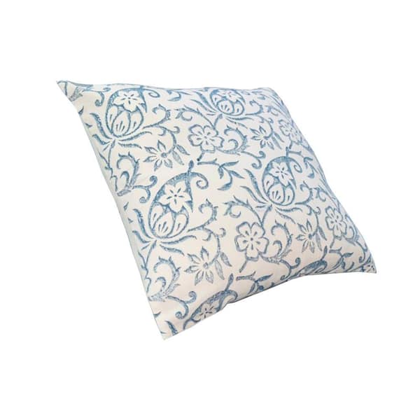 Style House Cotton Embroidered Floral Square Decorative Pillow 20 x 20,  Blue 