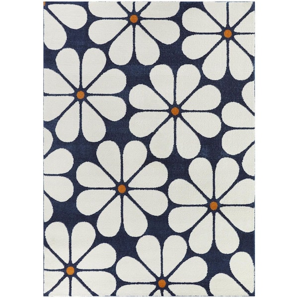 BALTA Flowers Navy 3 ft. 11 in. x 5 ft. 7 in. Floral Area Rug