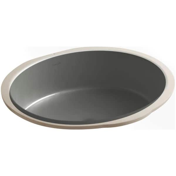 KOHLER Verticyl Oval Vitreous China Undermount Bathroom Sink in Thunder Grey with Overflow Drain