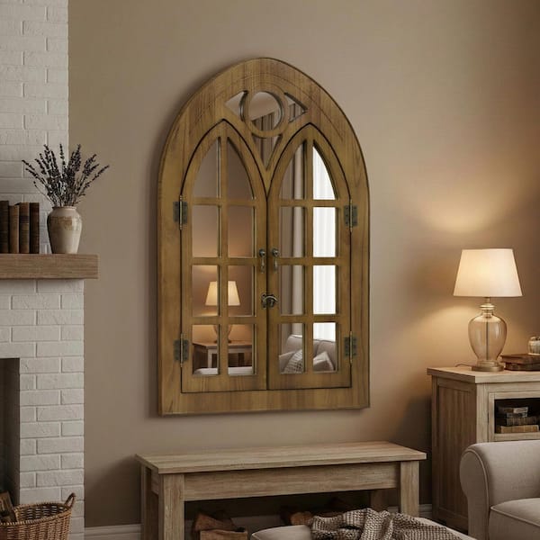 Hochwertiges 24 in. W x 36 in. H Brown Classic Arched Wood Framed