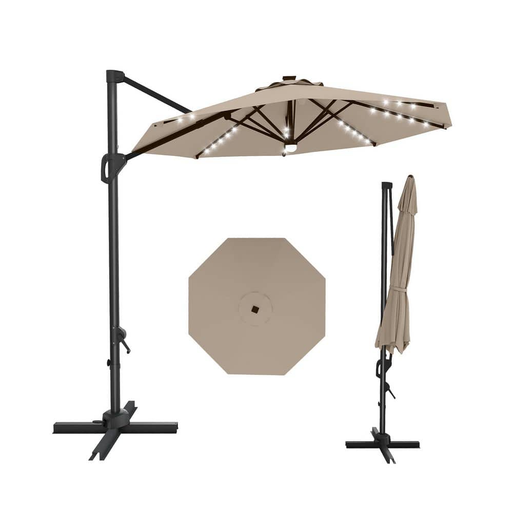 10 ft. Steel Patio Umbrella in Tan with Solar LED, Cross Base, 360° Rotation Hanging for Garden, Deck, Backyard price history on PriceWatchPro