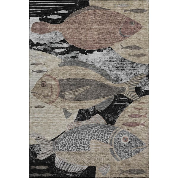 Mayfield Premium Machine Washable Abstract AMF2447 Black 10 ft. x 14 ft. Area Rug