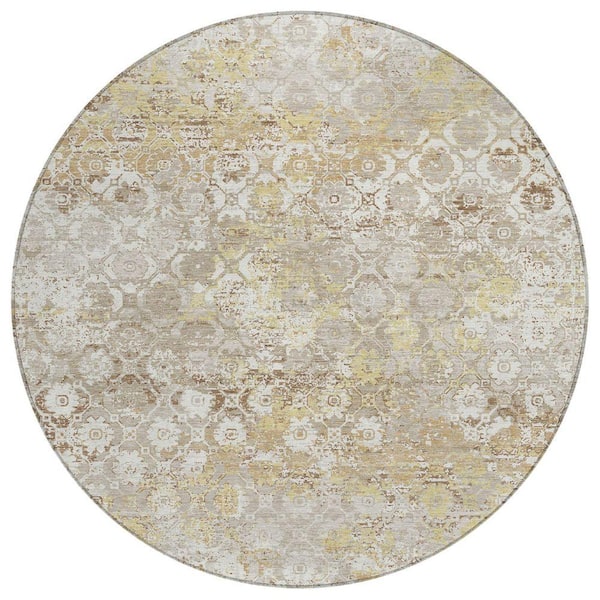 Chantille Machine Washable Indoor/Outdoor Abstract ACN2786 Ivory 8 ft. x 8 ft. Round Rug