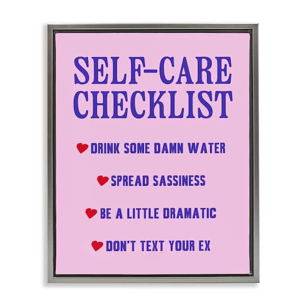 Stupell Industries Sassy Self Care Checklist by House of Lulu Gray Floater Frame Typography Graphic Art Print 31 in. x 25 in.