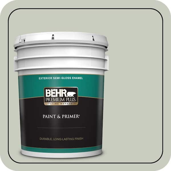 BEHR PREMIUM PLUS 5 gal. #PPL-80 Dynasty Celadon Semi-Gloss Enamel Exterior Paint & Primer
