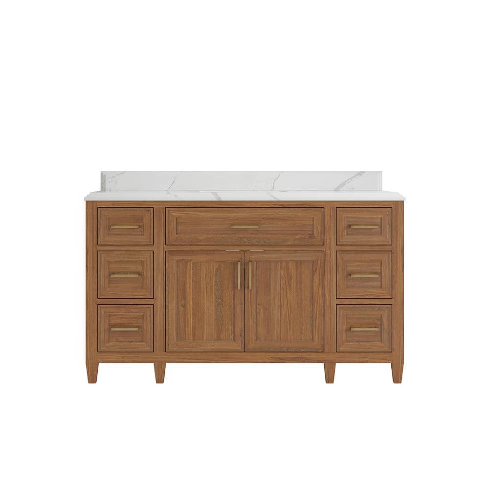 Santa Monica 60 in. W x 22 in. D x 36 in. H Single Sink Bath Vanity in Dark Natural with 1.5 in. Calacatta Laza Top price history on PriceWatchPro