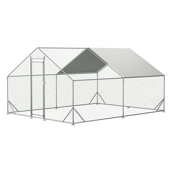 10 ft. L x 13 ft. W x 6.4 ft. H Walk-in Large Metal Chicken Coop Poultry Cage with Waterproof Cover