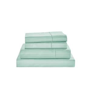 Damask Stripe 4-Piece Granite Green Cotton King Sheet Set